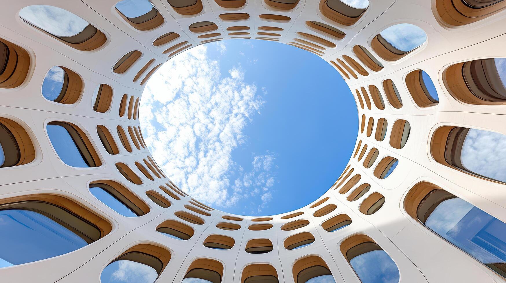 High resolution image of unique circular architecture with blue sky photo