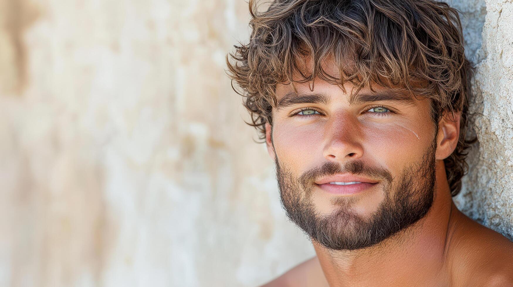 High resolution image of man with tousled hair and charming smile photo