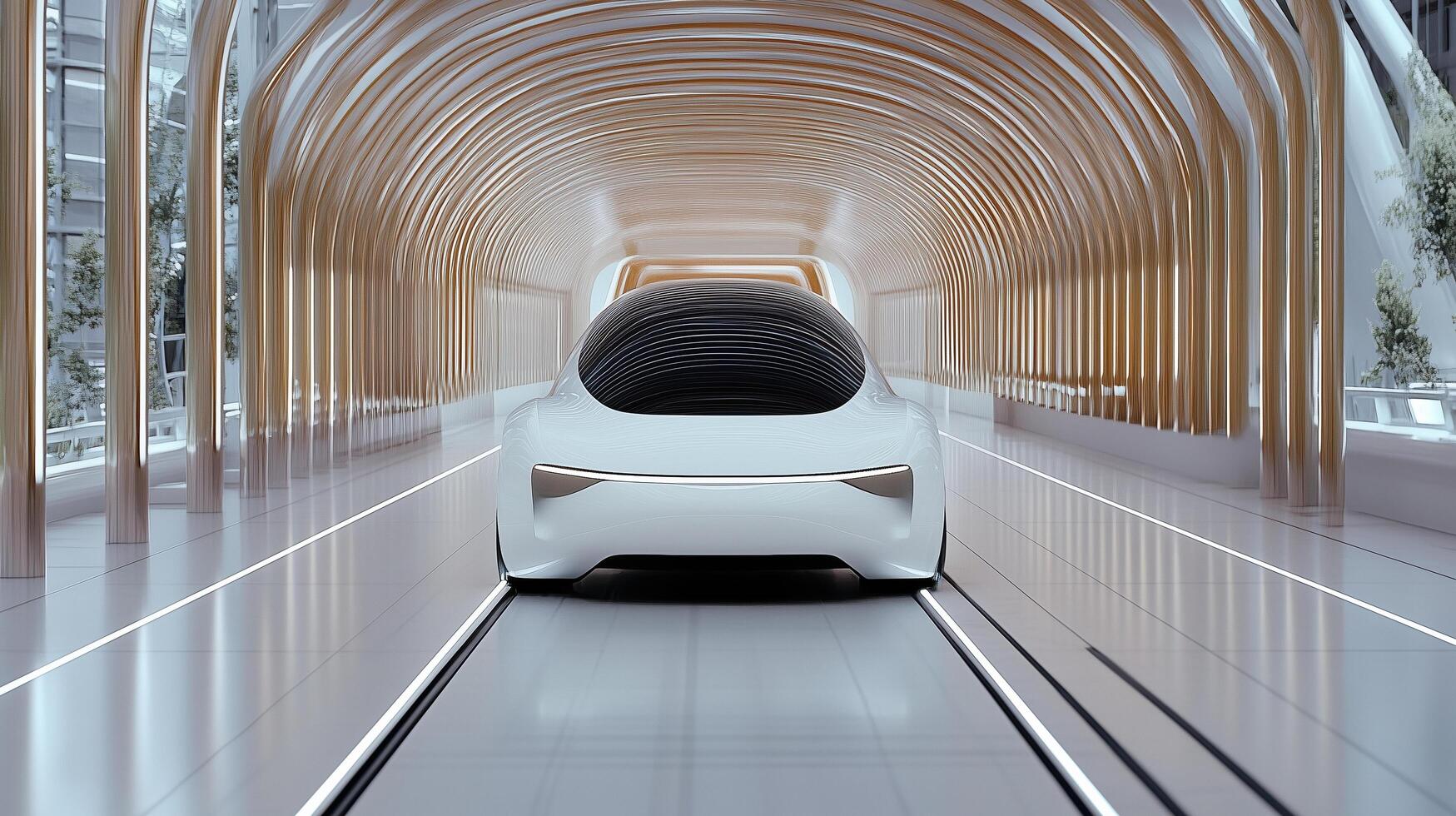 sleek futuristic vehicle in modern virtual environment, showcasing innovation and design photo