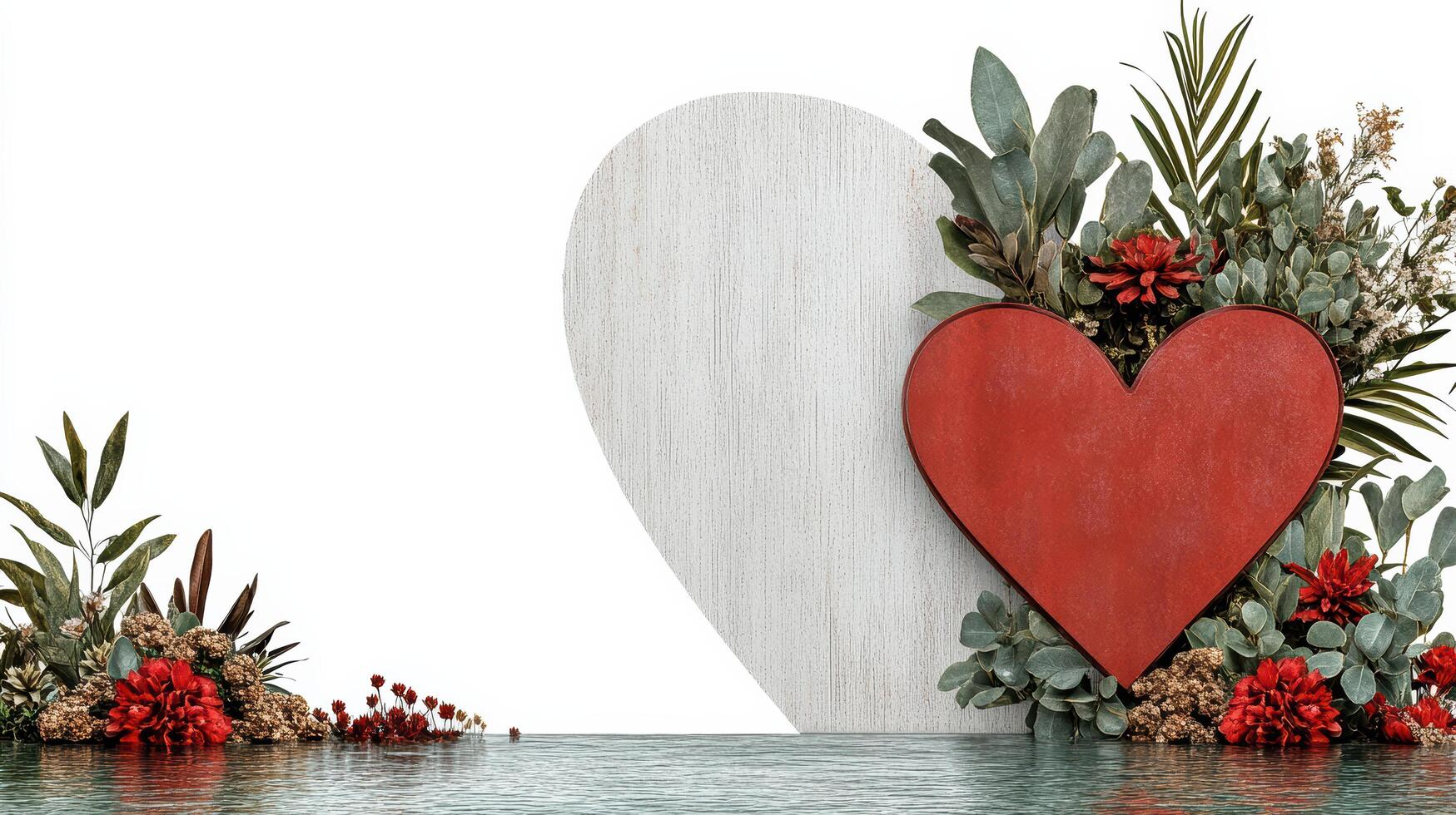 Heart shaped garden with vibrant flowers and greenery, creating romantic atmosphere photo