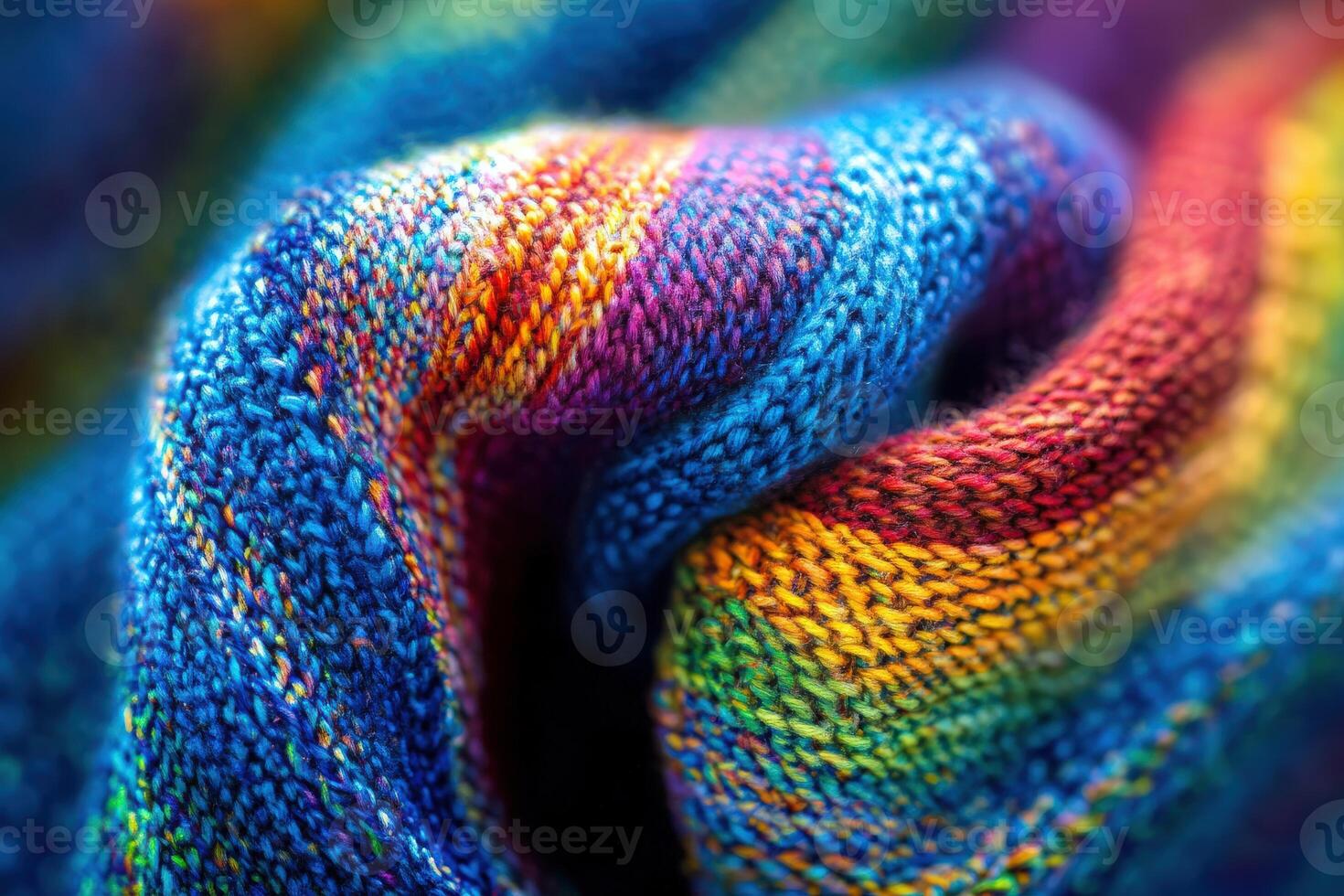 Colorful knitted fabric showcasing vibrant rainbow patterns and textures photo