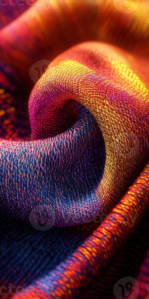 Colorful woven fabric close-up showing intricate textures and patterns photo