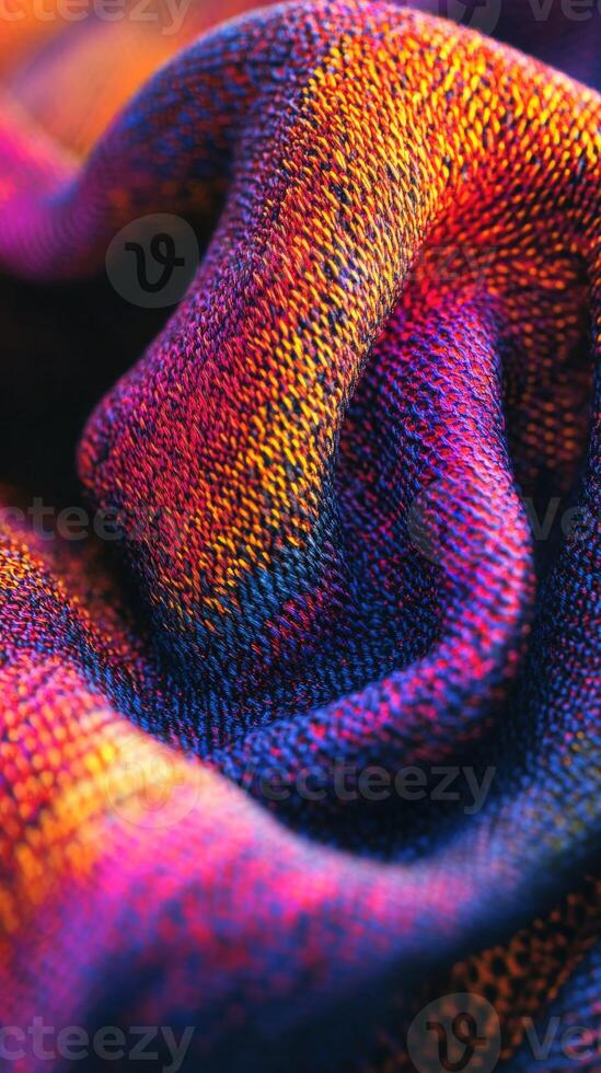Colorful fabric displaying intricate patterns and textures in close-up view photo