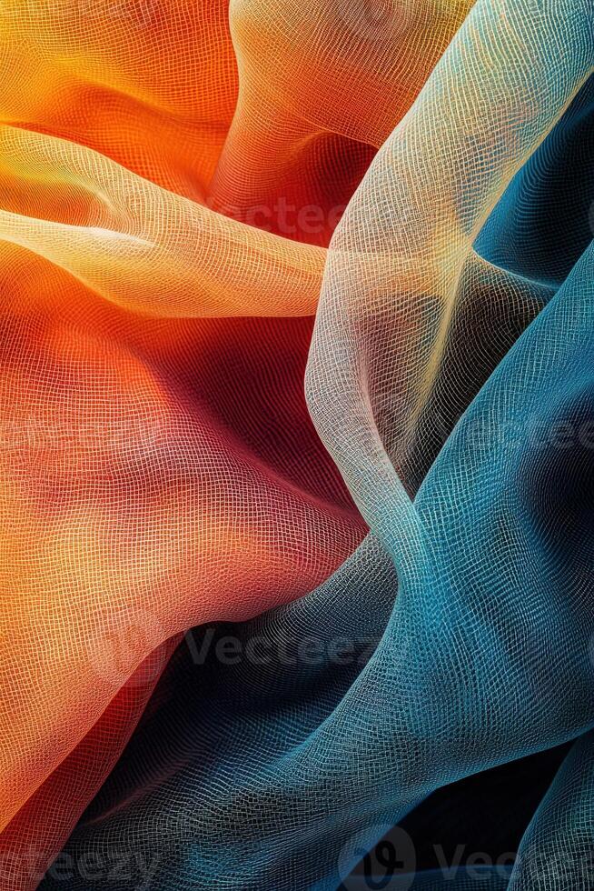 Colorful fabric swirls creating a vibrant abstract design in the light photo