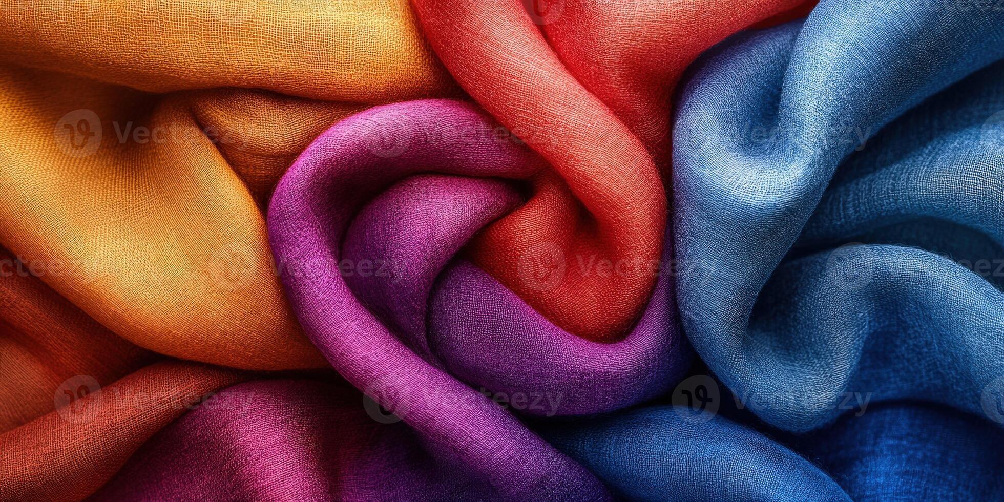 Colorful fabric textures intertwining in vibrant display of softness photo