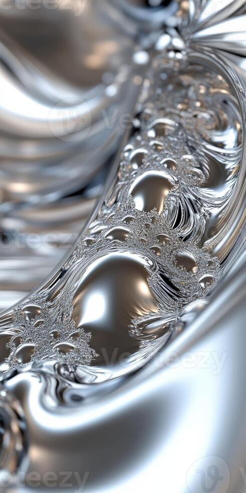 Intricate silver abstract design showcasing fluid patterns and textures photo