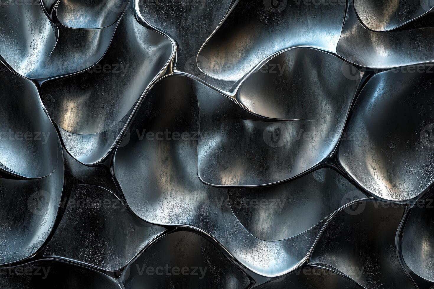 Artistic metal surface featuring flowing, wave-like patterns illuminated softly photo
