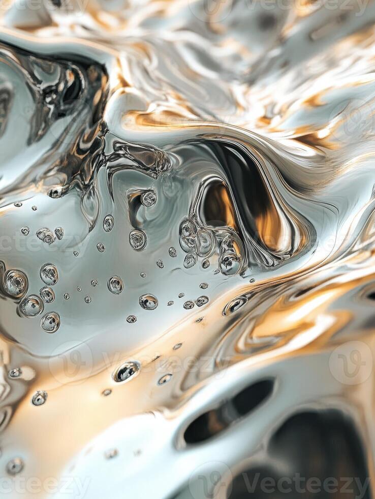 Shimmering surface with bubbles and reflections in a flowing liquid photo