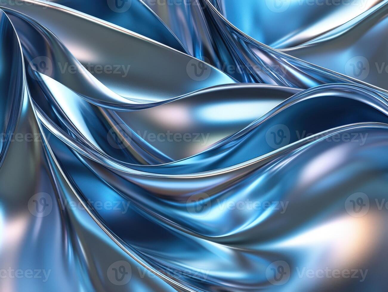 Flowing blue waves with metallic sheen create an abstract visual display photo