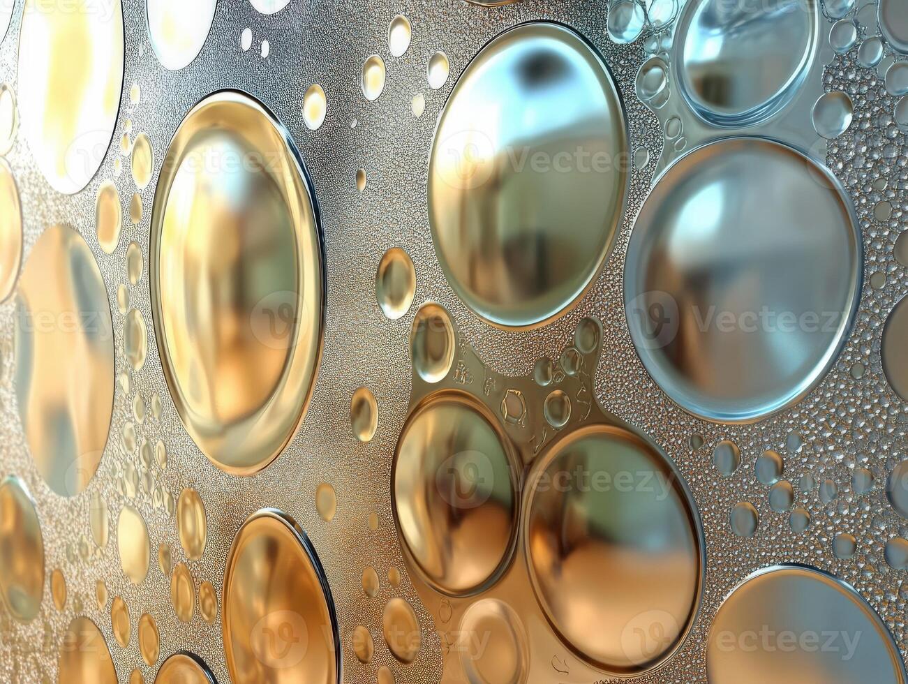 Bubbles in glass create abstract reflections in warm light photo