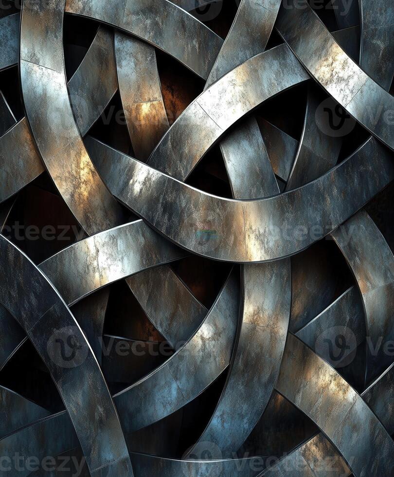 Intricate metal weaving showcases complex design in striking patterns photo