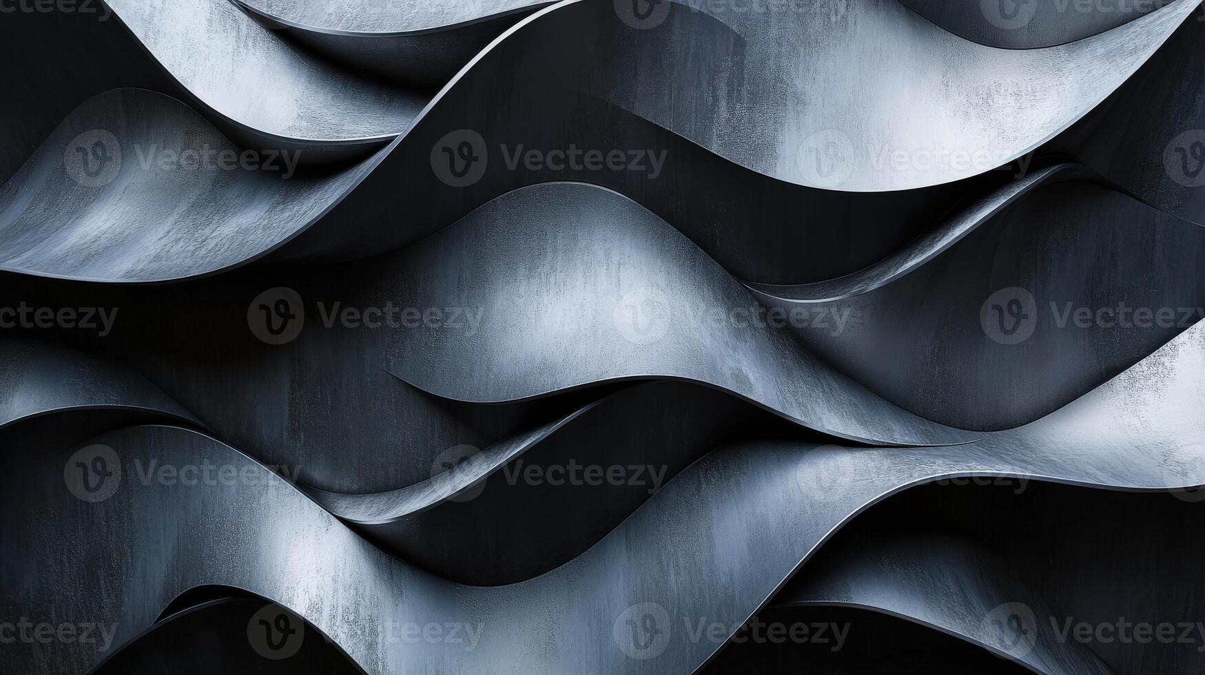 Curved metallic waves create an abstract art installation in cool tones photo