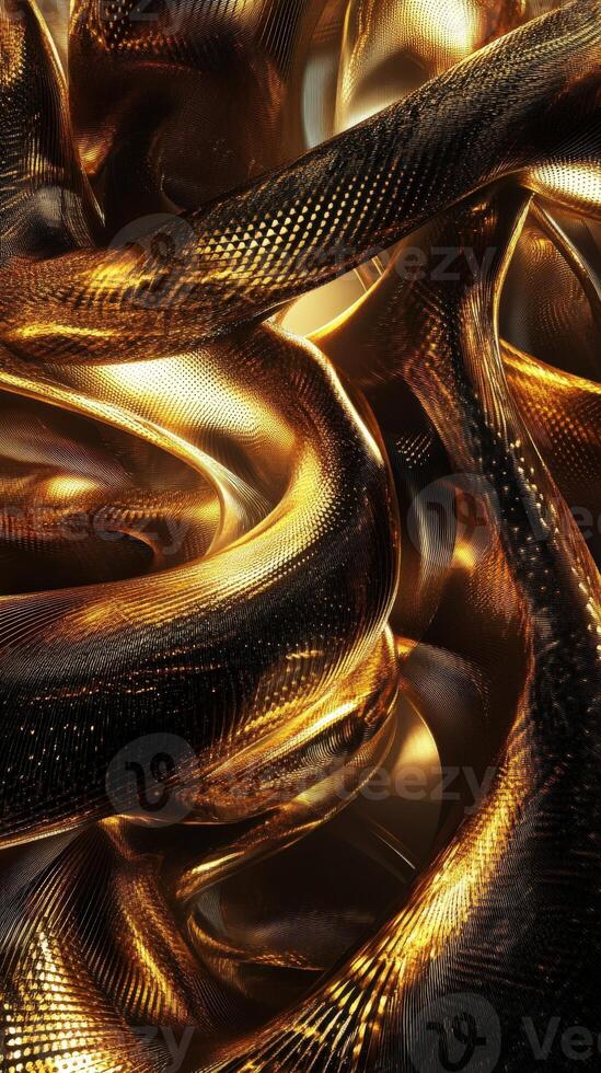 Golden and black twisting metallic patterns create a mesmerizing texture photo