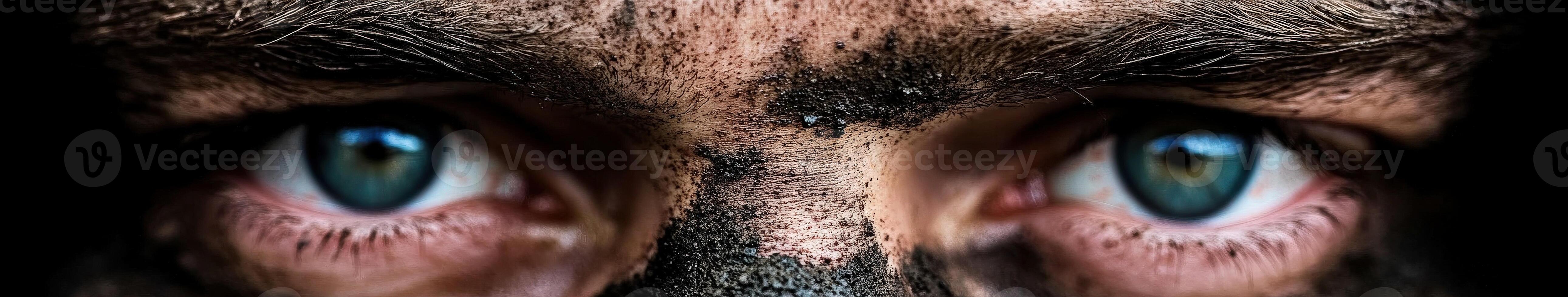 Miner displaying grit and determination with dirt-covered face close-up photo