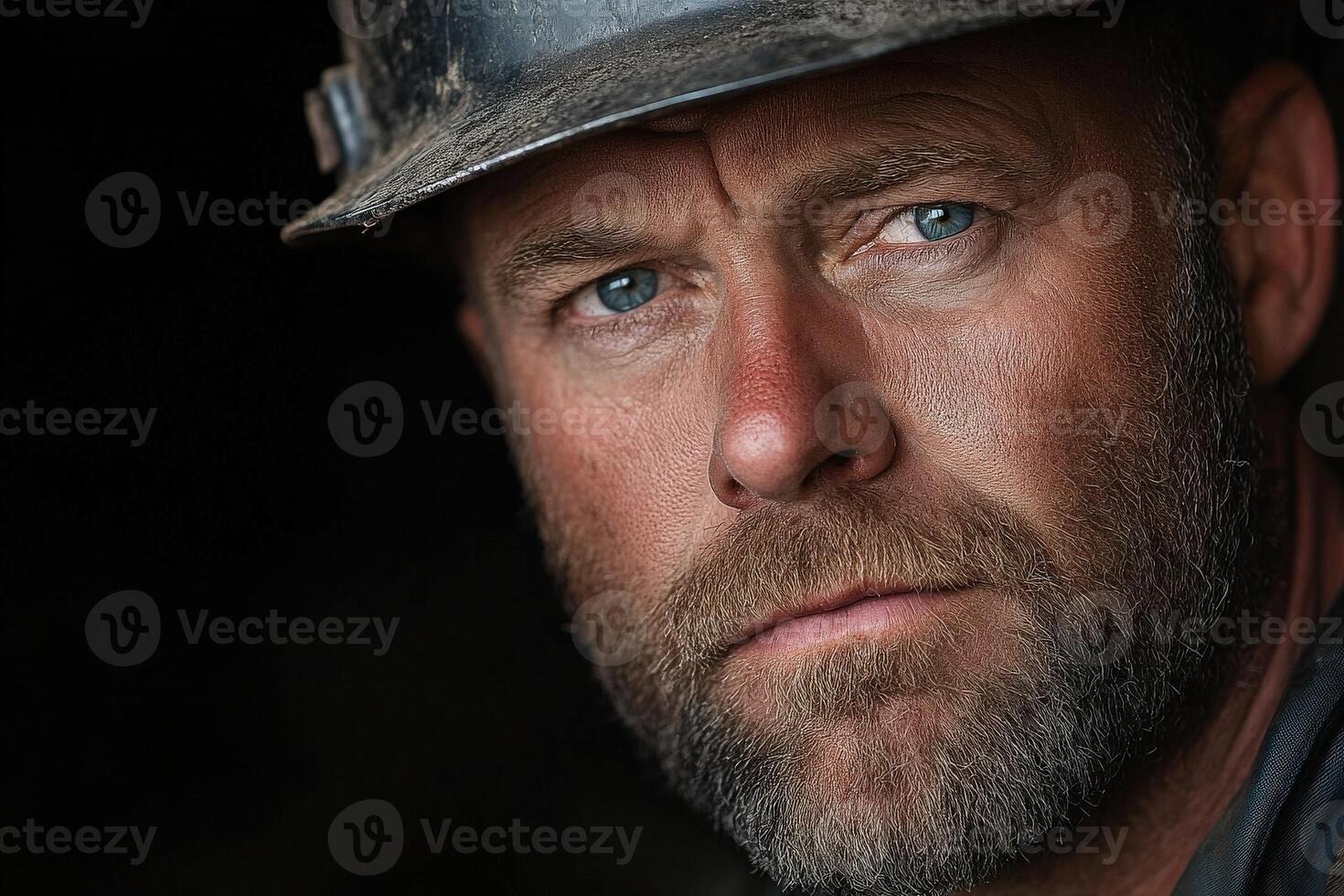 Miner with intense gaze captures the essence of hard labor in underground work photo