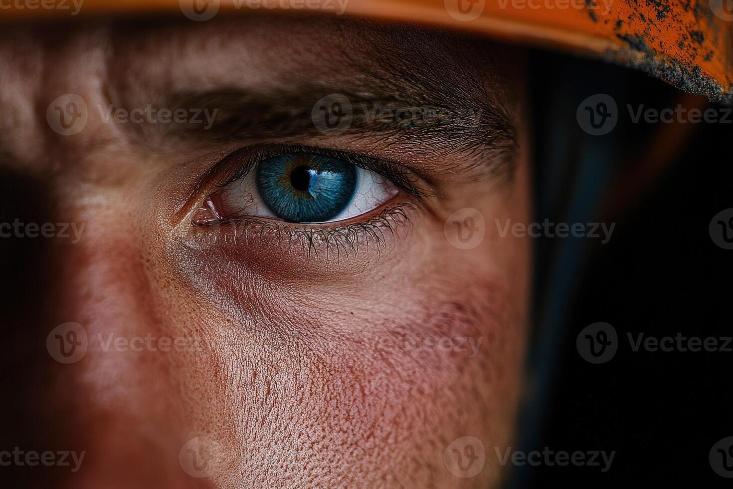Close-up of a miner's eye highlighting determination and hard work photo
