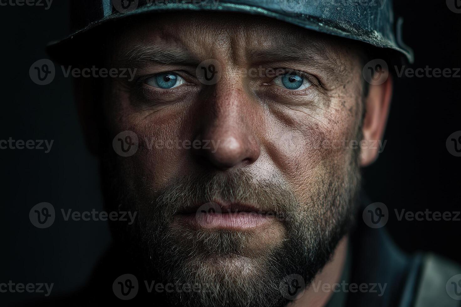 Portrait of a miner with intense blue eyes and rugged features photo