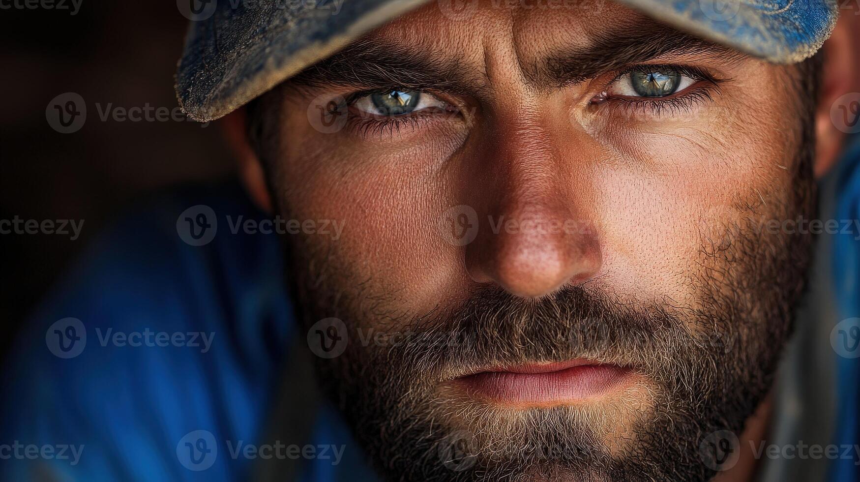 A miner stares directly at the camera, displaying focus and determination photo