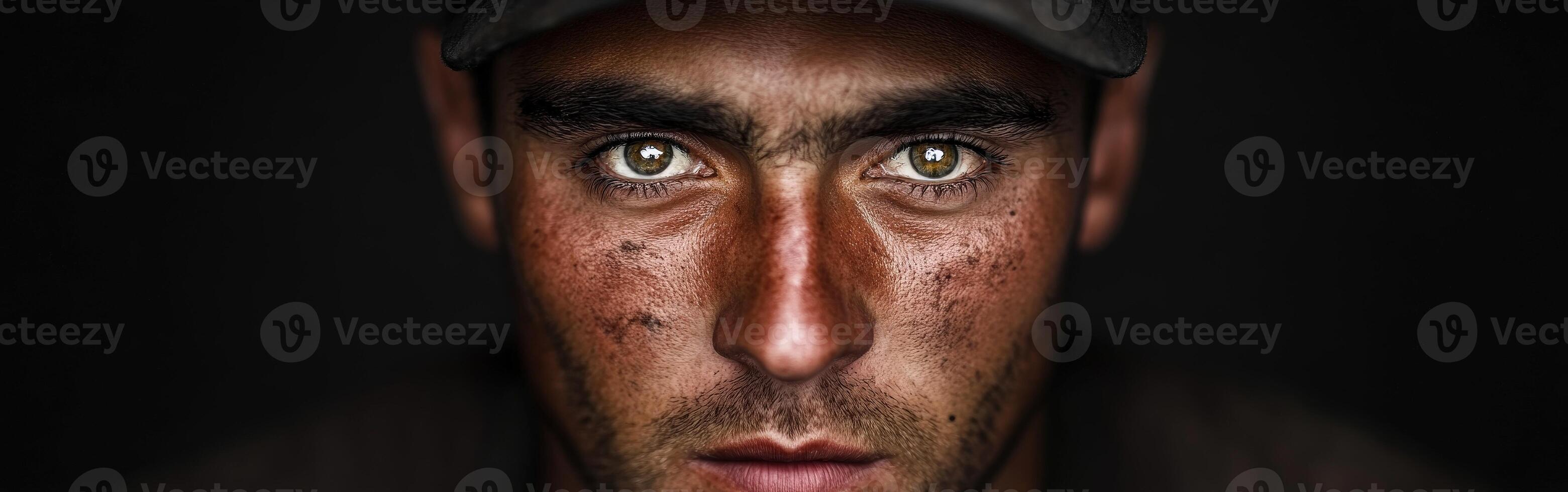 Focused miner displaying determination and resilience during a long shift photo