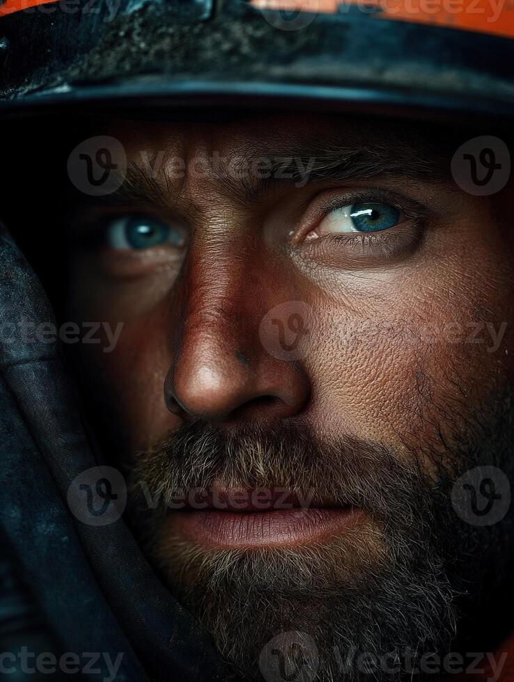 Miner with intense focus showcases determination in harsh conditions photo
