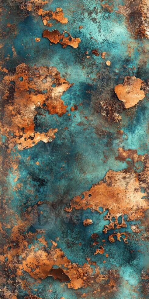 Textured surface with blue and copper tones in an artistic pattern photo