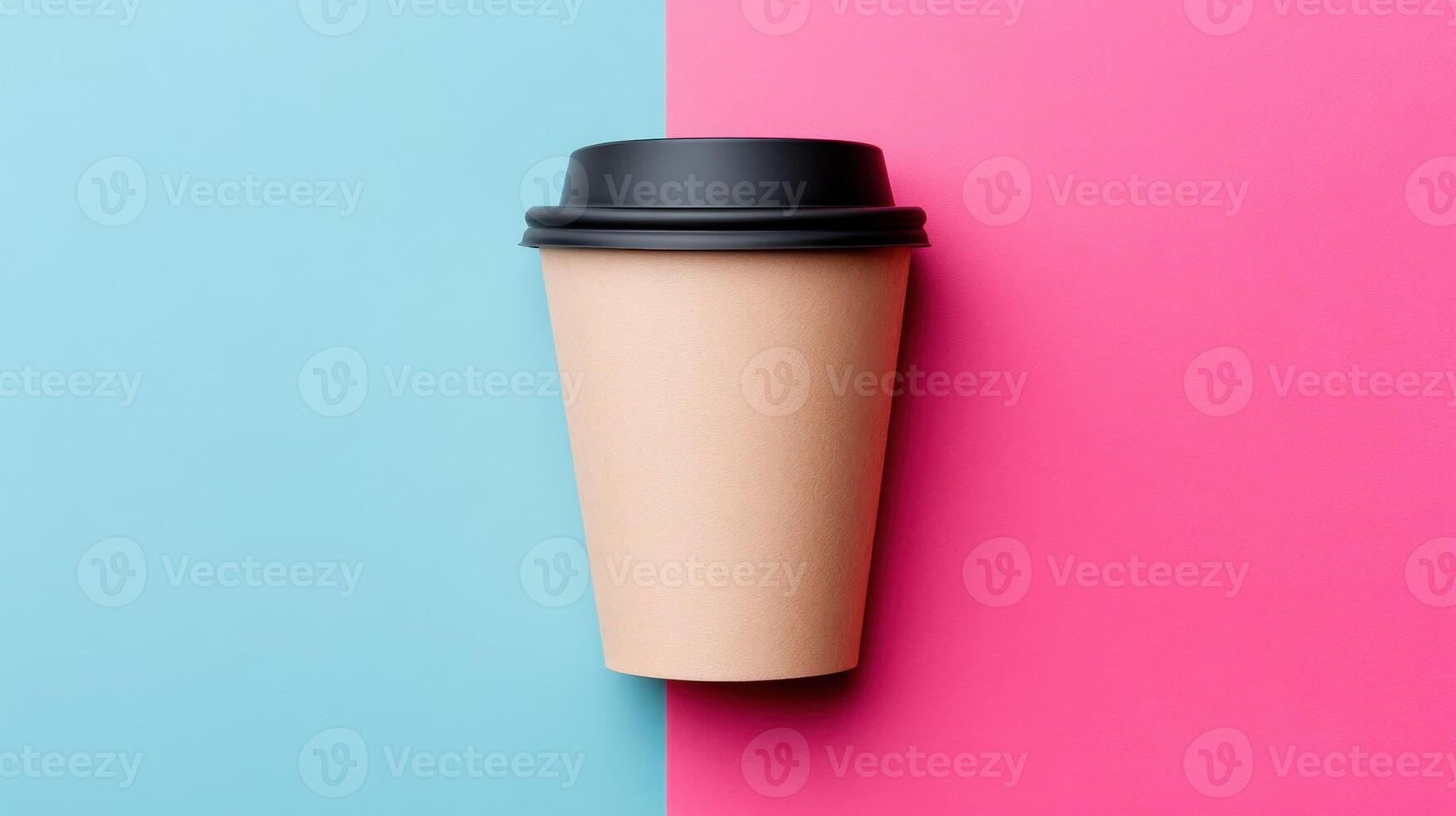 Coffee cup placed on a split color background for artistic effect photo
