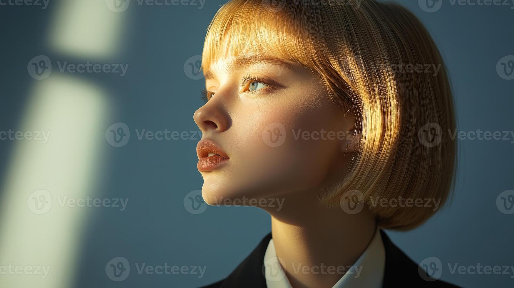 Portrait of a young woman with a bob haircut in natural light photo