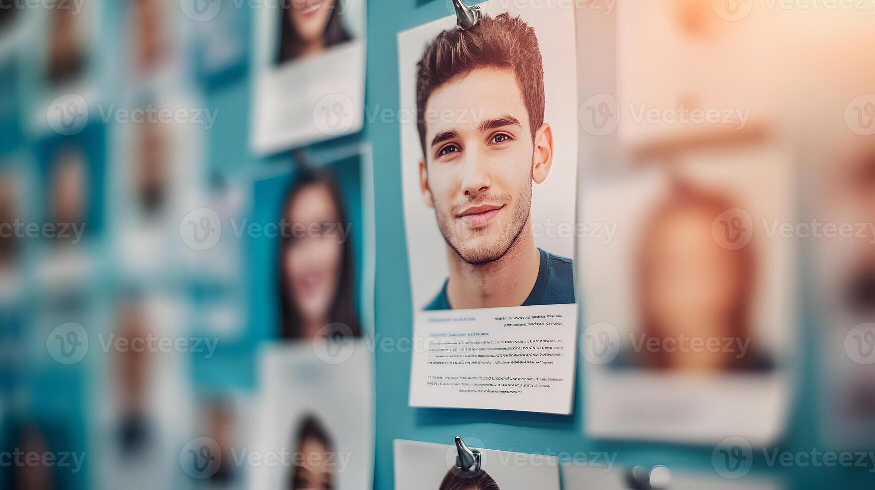 Focused Man with Resume Pinned to Wall for HR Talent Selection photo