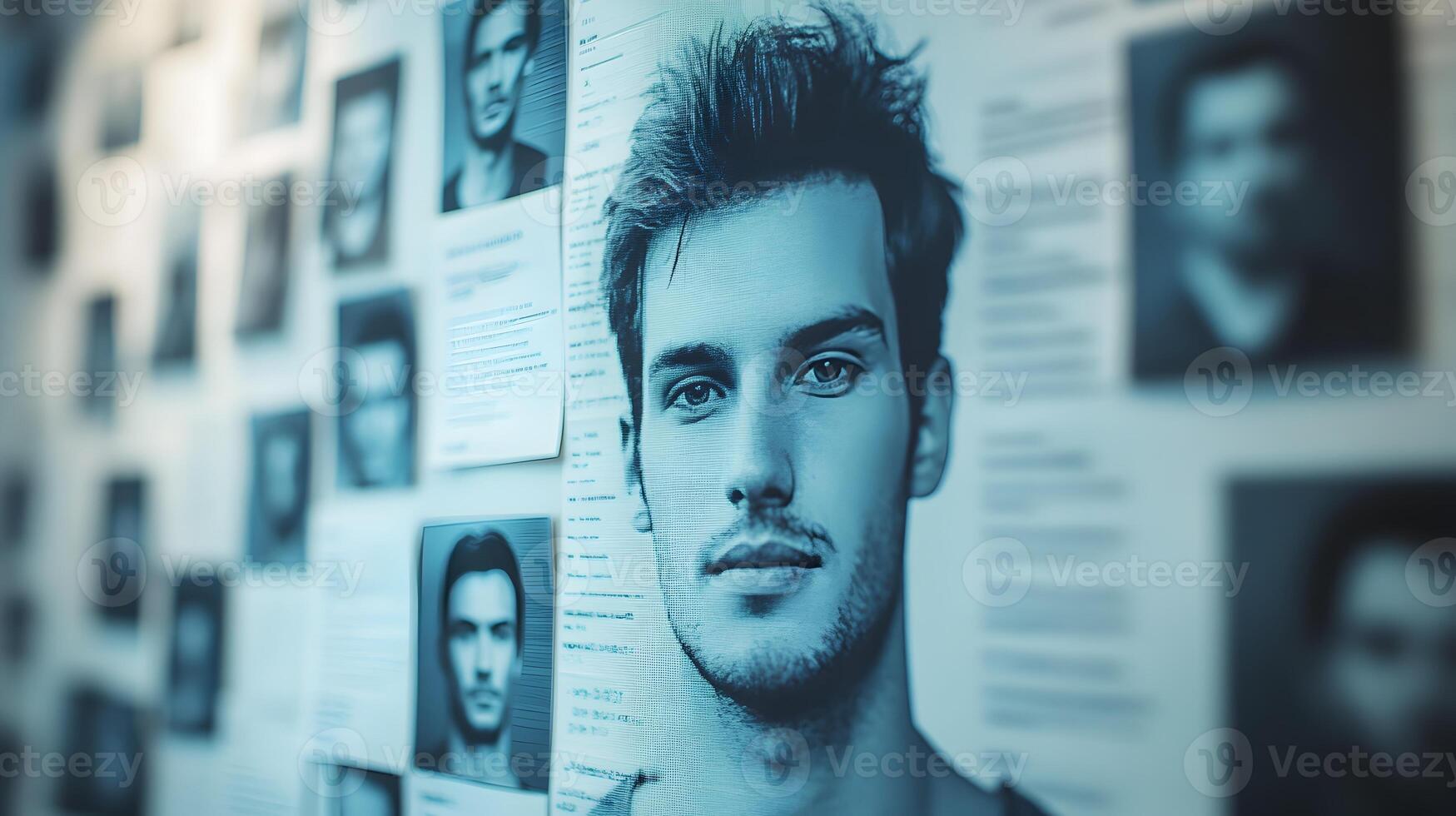 Focused Expression During HR Talent Selection Process with Pinned Resume and Headshot photo