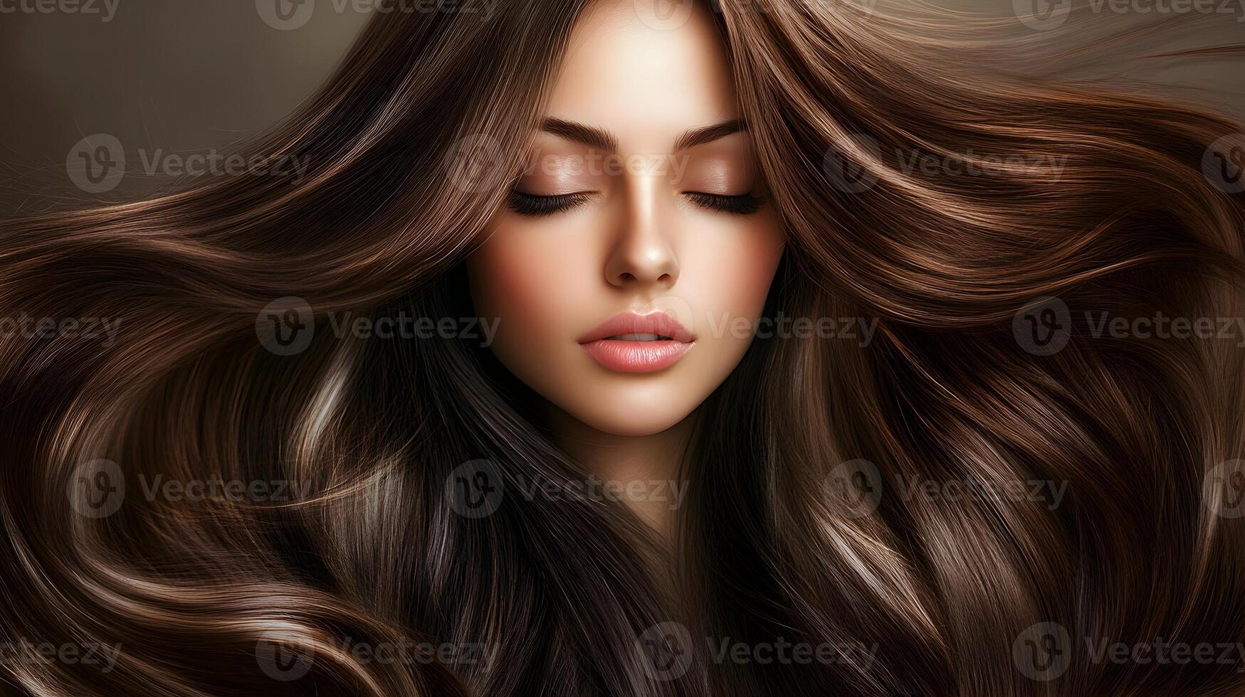 Enchanting Portrait of a Captivating Woman with Shimmering Long Hair photo