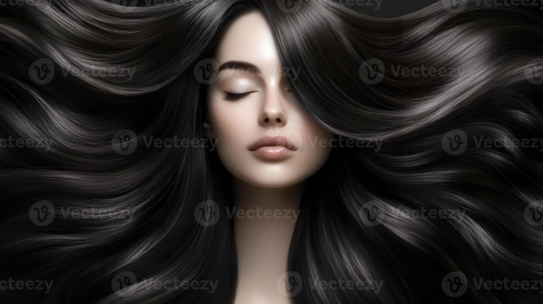 Alluring and Captivating Woman with Smooth Shiny Long Dark Hair photo