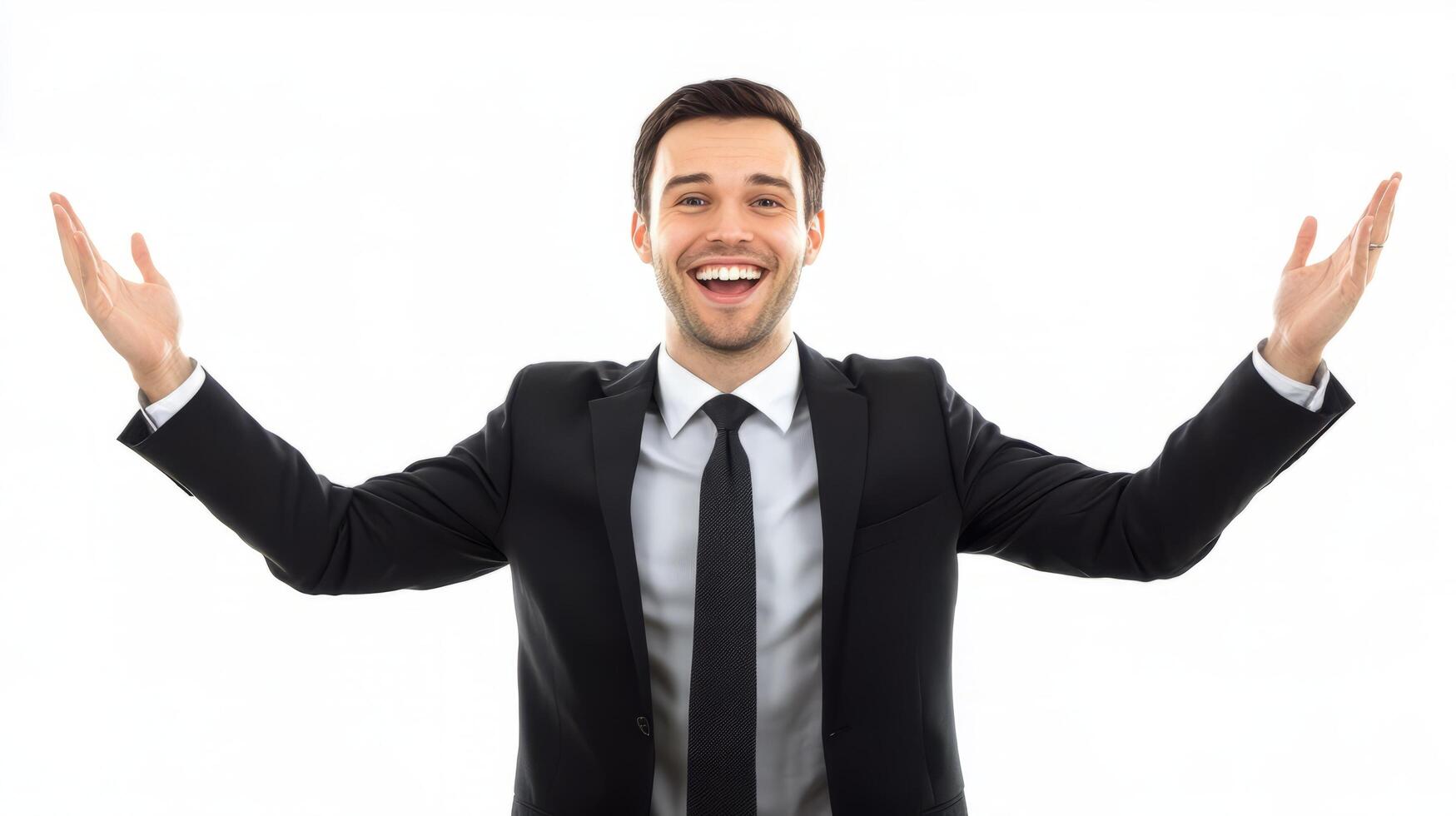 Cheerful Business Executive Celebrates Accomplishment in Corporate Office photo