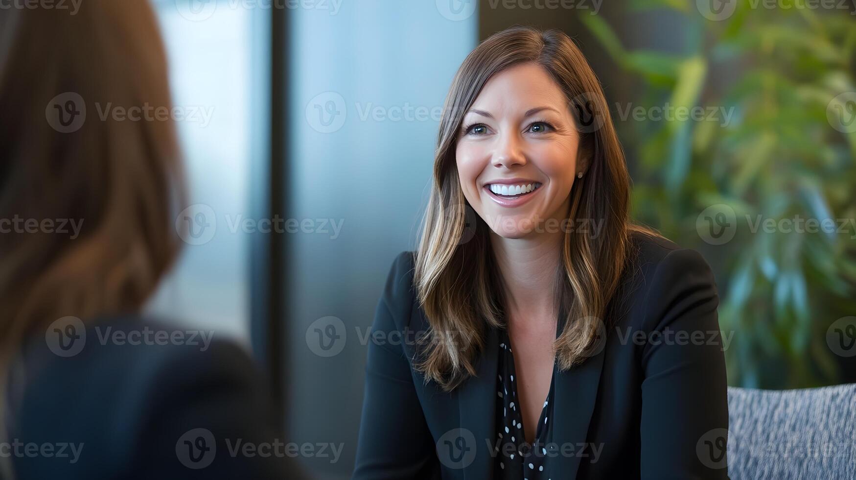 Confident HR Manager Conducting Successful Job Interview in Modern Office Setting photo