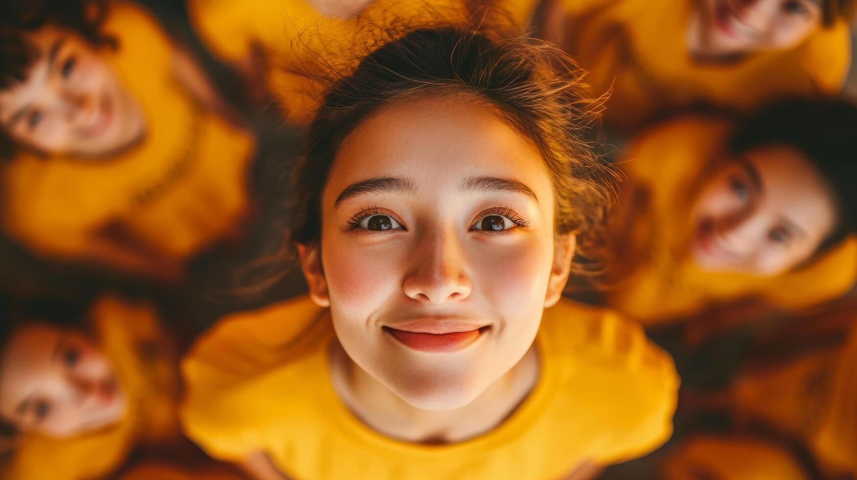 Joyful Young Woman with Bright Smile in Warm Lighting Portrait photo