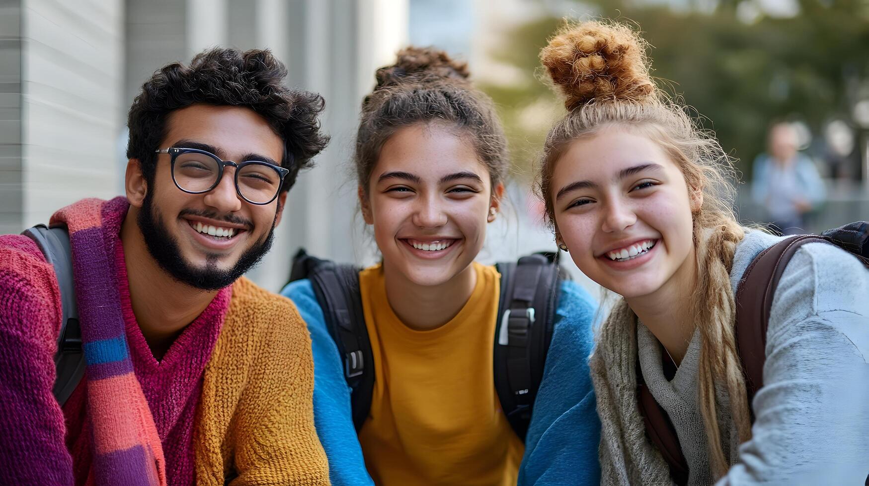 Diverse Group of Smiling College or University Students Posing for a Happy,Inclusive Campus Life Portrait photo