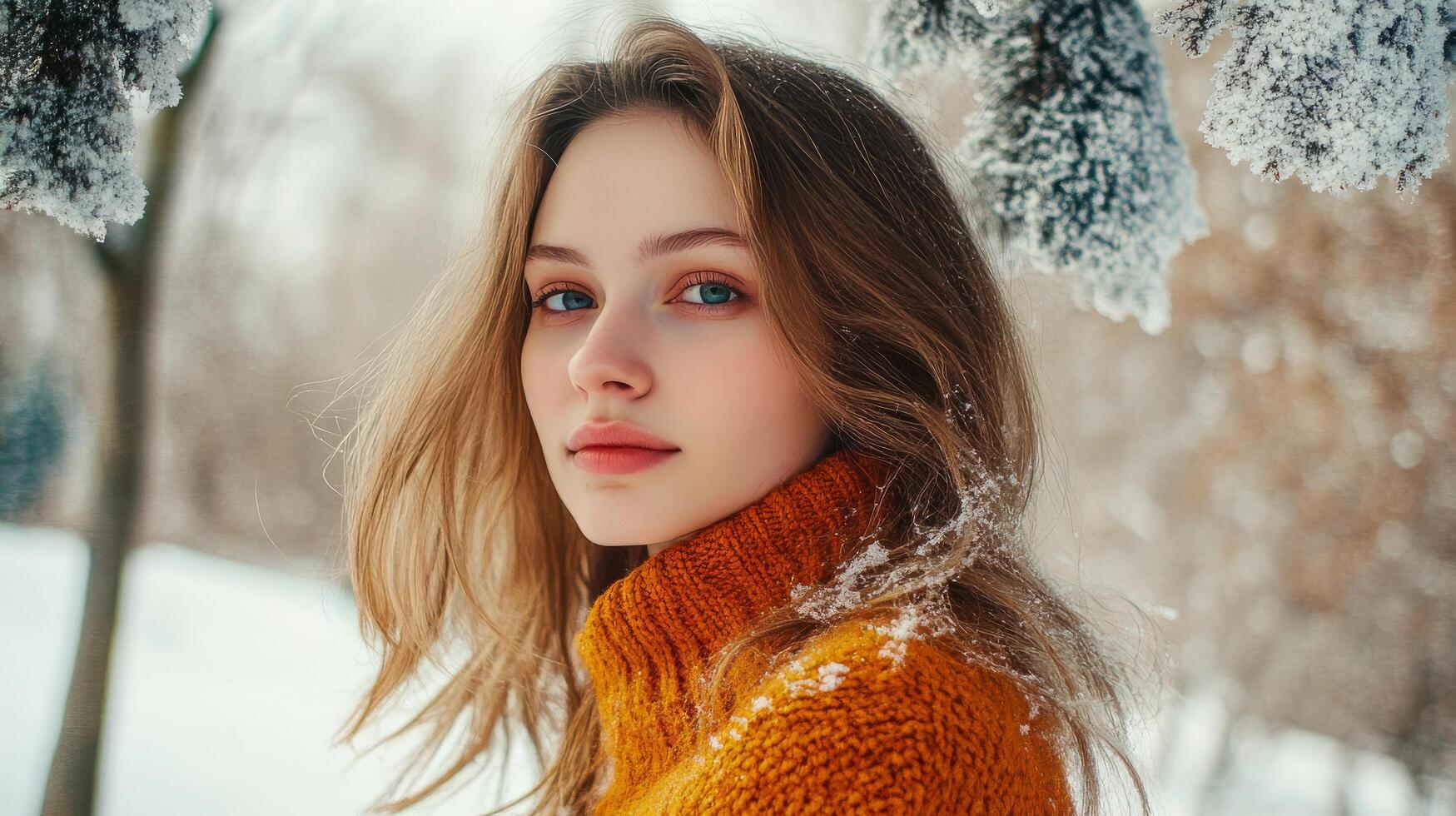 Captivating Snowy Landscape with Majestic Mountains and Frosted Trees in Winter Wonderland photo
