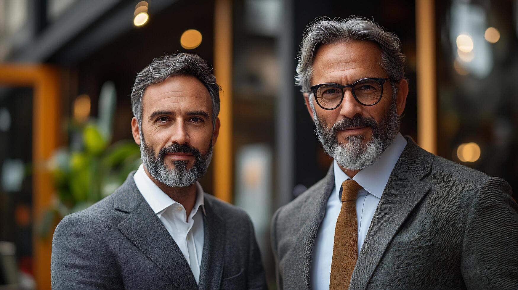 Two Confident Executive Professionals in Formal Business Attire Discussing Work photo