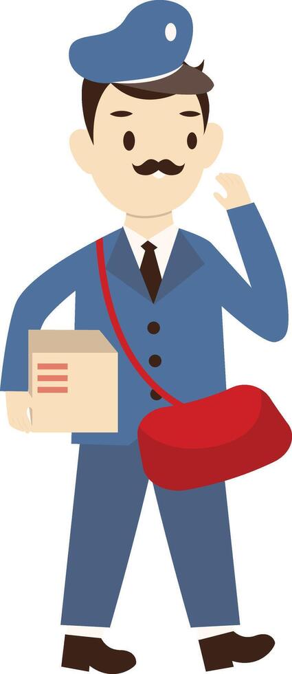 Postman Illustration with Red Bag vector