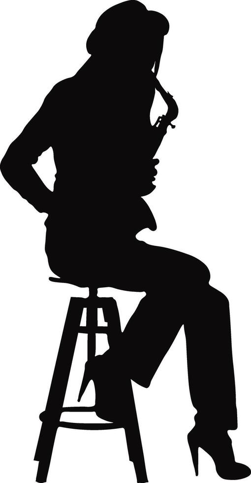 Silhouette of Woman Playing Saxophone with Sitting Pose vector