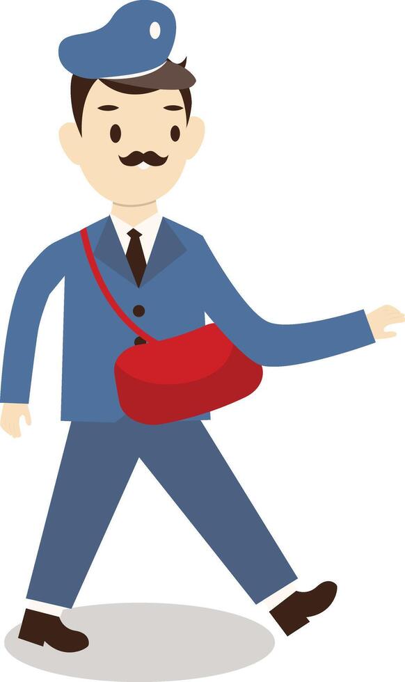 Postman Illustration Holding Red Bag vector