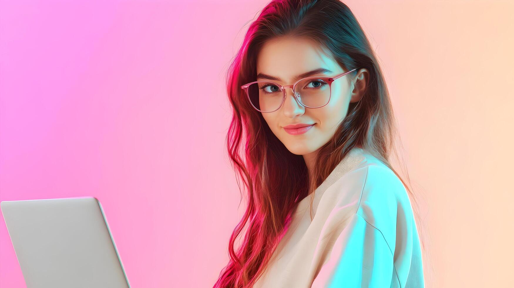 Confident Young Female Professional Using Laptop Computer in Bright and Modern Office Setting,Representing Information Technology,Software Engineering or Developer Careers photo