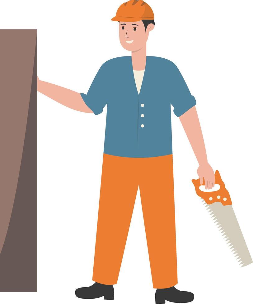 Young Male Builder with Saw vector