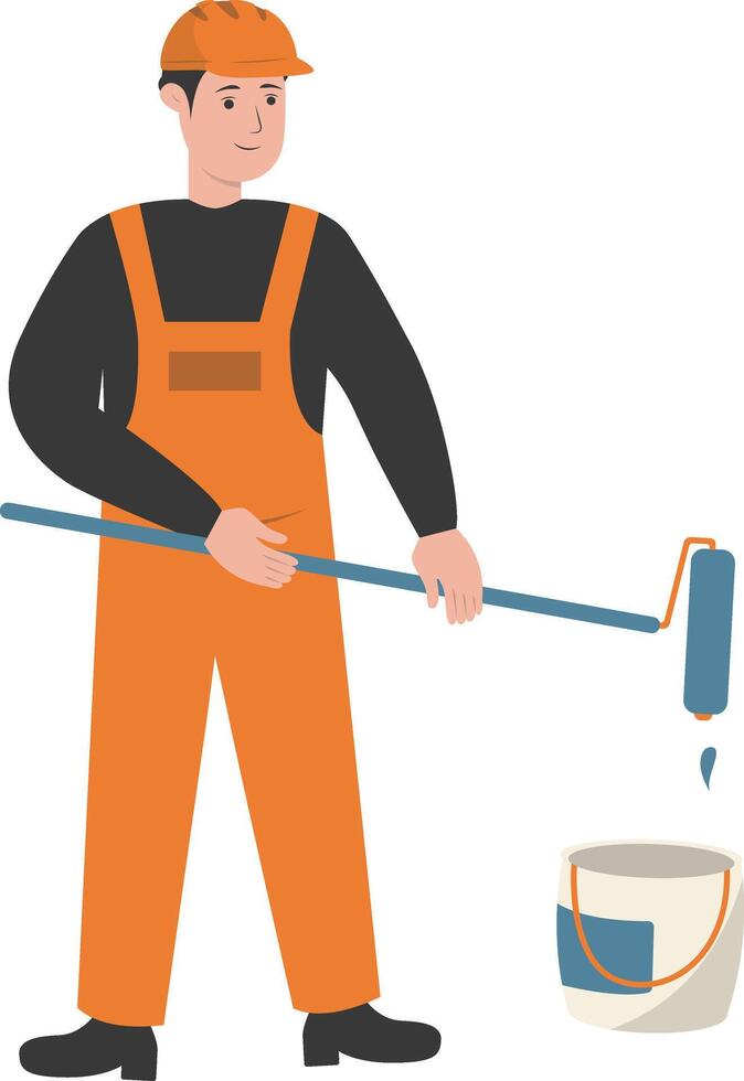 Man Construction with Roller Paint vector