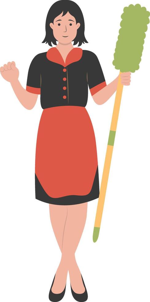 Young Girl Cleaning with Duster vector