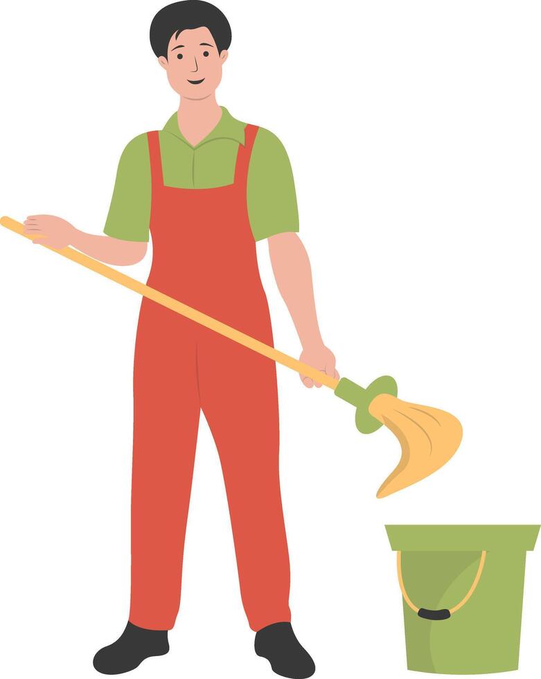 Young Men Cleaner with Red Uniform vector