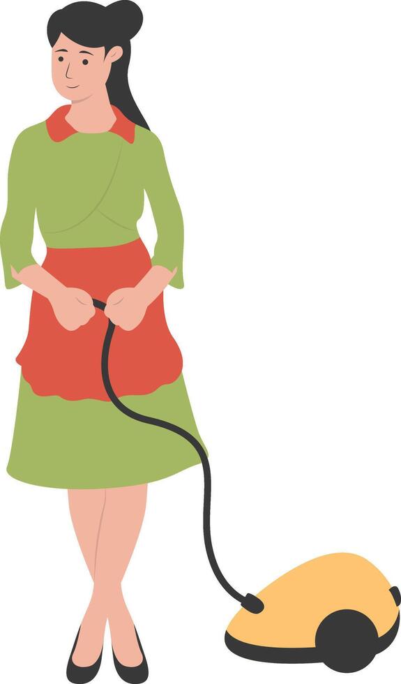 Young Woman Cleaning with Vacuum Machine vector