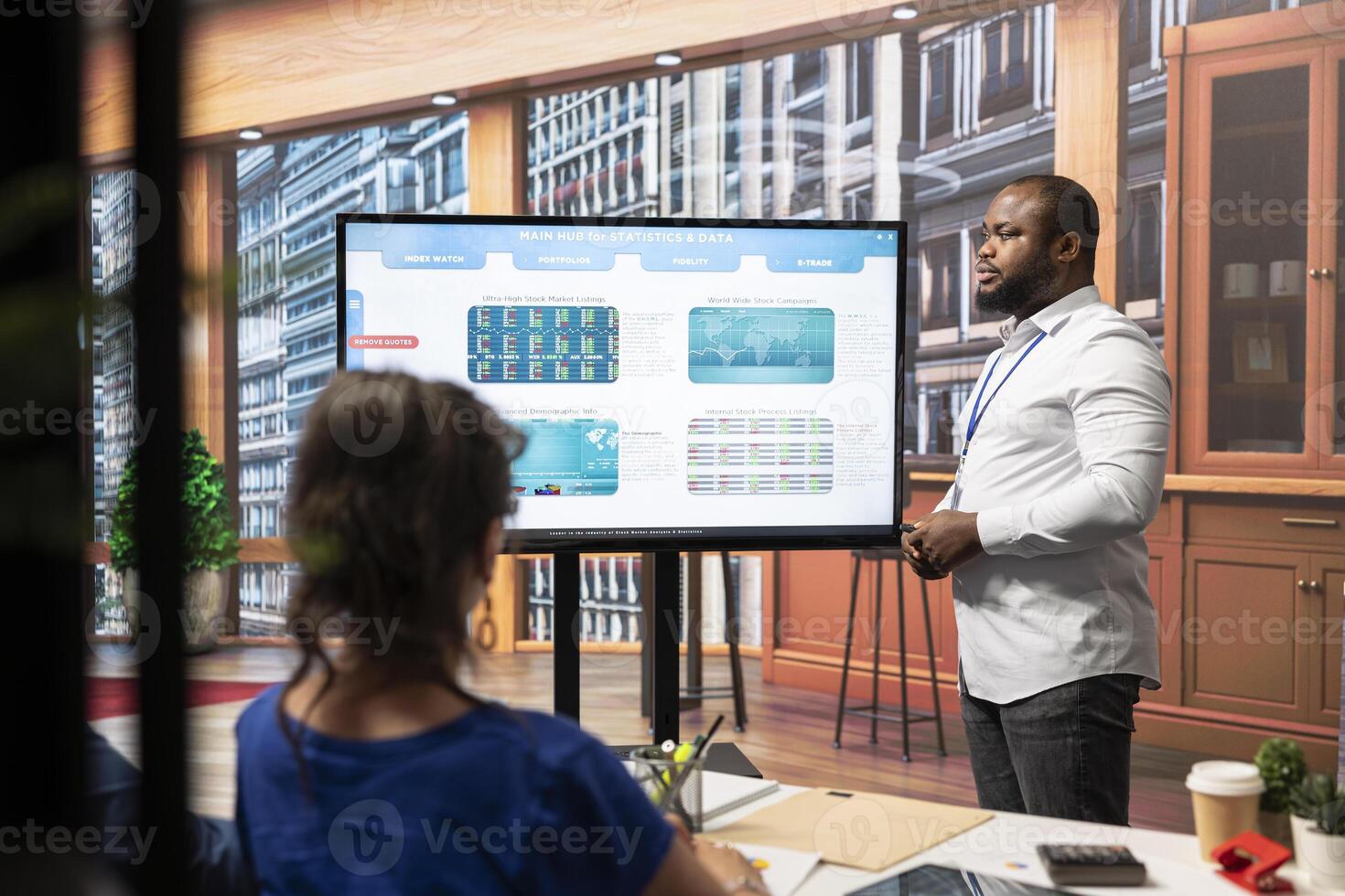 Mature couple receiving professional retirement planning advice from financial advisor, exploring savings and investment options. Advisor presenting their options to secure income. photo