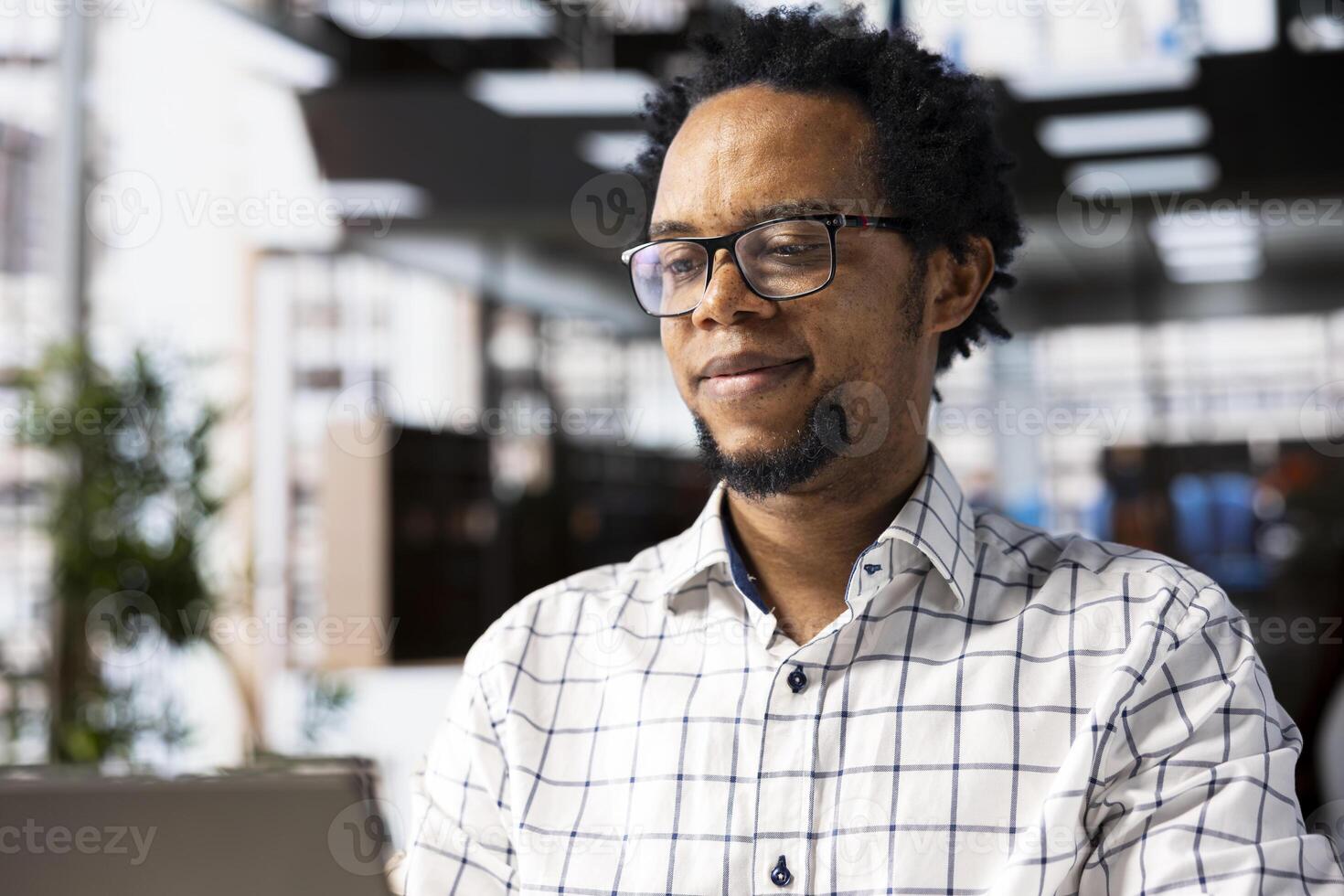Executive assistant at a multinational company work on next big business project. Professional worker uses data and tech tools to manage operations and ensure a successful enterprise outcome. photo