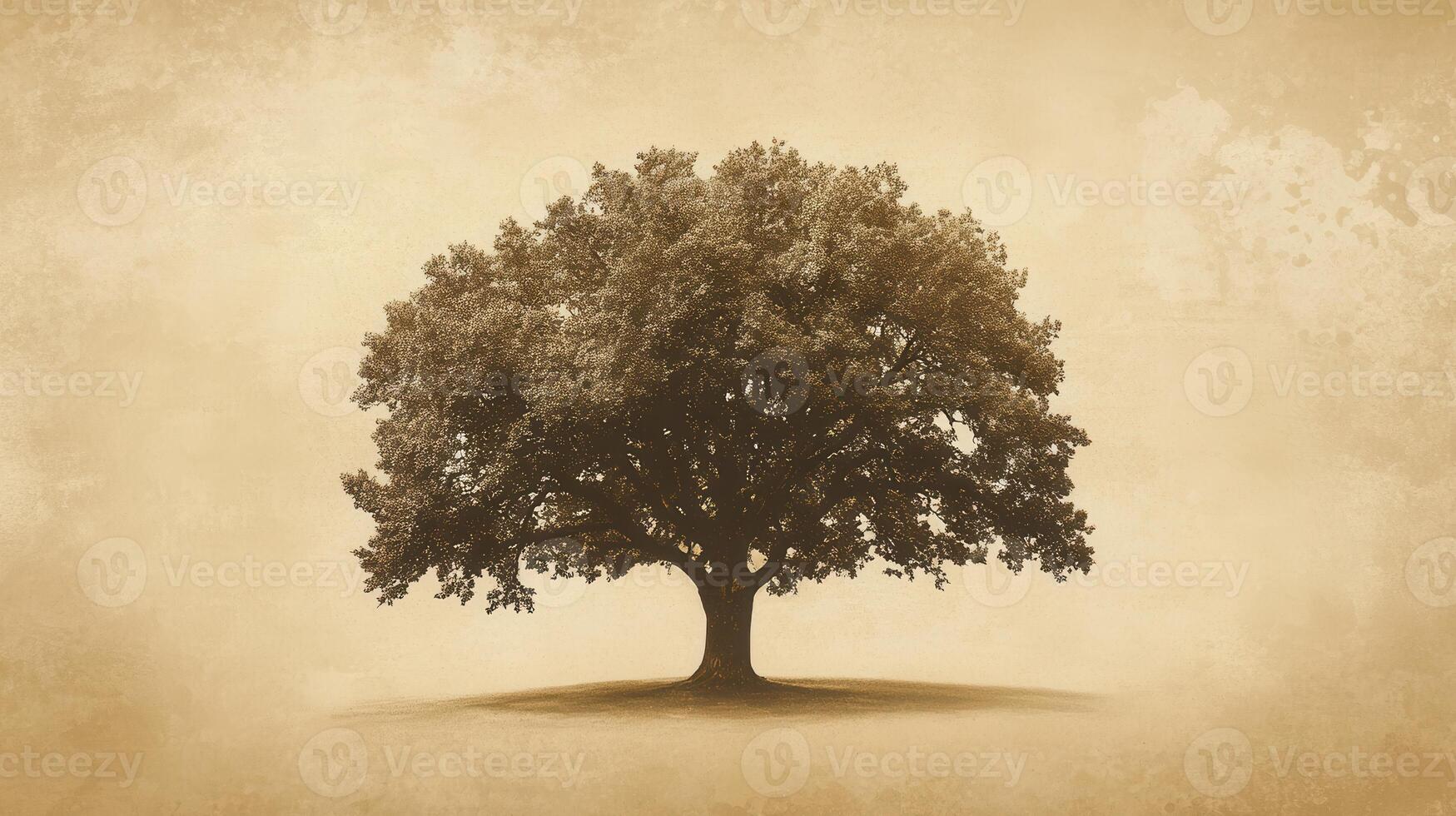 Majestic solitary tree stands gracefully against a soft vintage background displaying texture and warmth photo