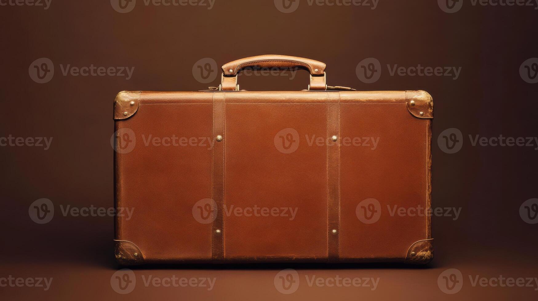 An old brown suitcase on a brown background photo